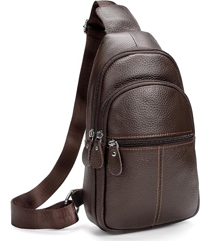 Chrysansmile Sling Bag for Men Brown Crossbody Bags for Women Genuine Leather Cross Body Bag Mini Backpack for Travel Outdoor
