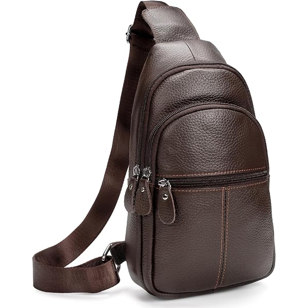 DK86 Genuine Leather Sling Bag fo Men and Women Crossbody Purse Travel Daypack Black, Black Style B, One Size, Sling Backpacks Clothing, Shoes & Accessories