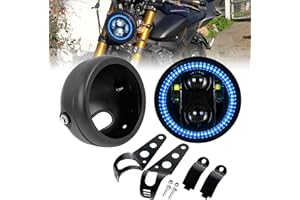 HENGTUAOTO 5 3/4 5.75 Inch Blue LED Headlight for Motorcycle with Iron 883 Dyna Street Bob Super Wide Glide Low Rider Night Rod Train with Headlight Housing Bucket Mount Brackets