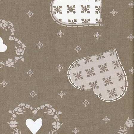 Weihnachtsstoff | Herzen und Schneeflocken - Taupe-beige, Schneeweiß und Beigegrau | 100% Baumwolle | Stoffbreite: 160cm Mete