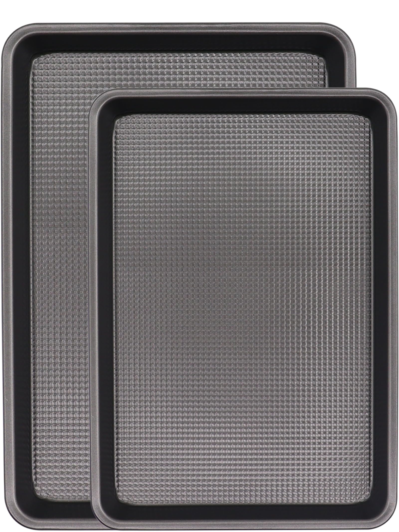 Photo 1 of JOHO BAKING Cookie Sheets for Baking Nonstick, 2 Pack Heavy Duty 0.8mm Dark Gray Sheet Pan Set Quarter(9x13in) & Jelly Roll(10x15in), Diamond Textured Commercial Grade, Small Oven Safe