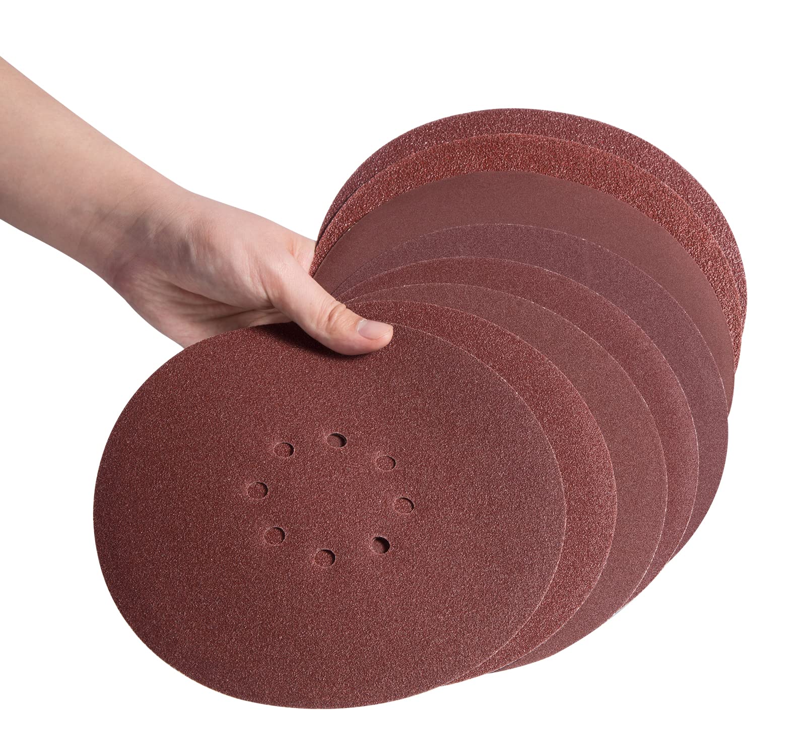 SATC 80PCS 225mm Sanding Discs Hook and Loop 40/60/80/100/120/150/180/240 Grits Sandpaper Set 8 Holes Sanding Pads Assorted for Drywall Sander and Polisher - 10 Pcs of Each Grit Size