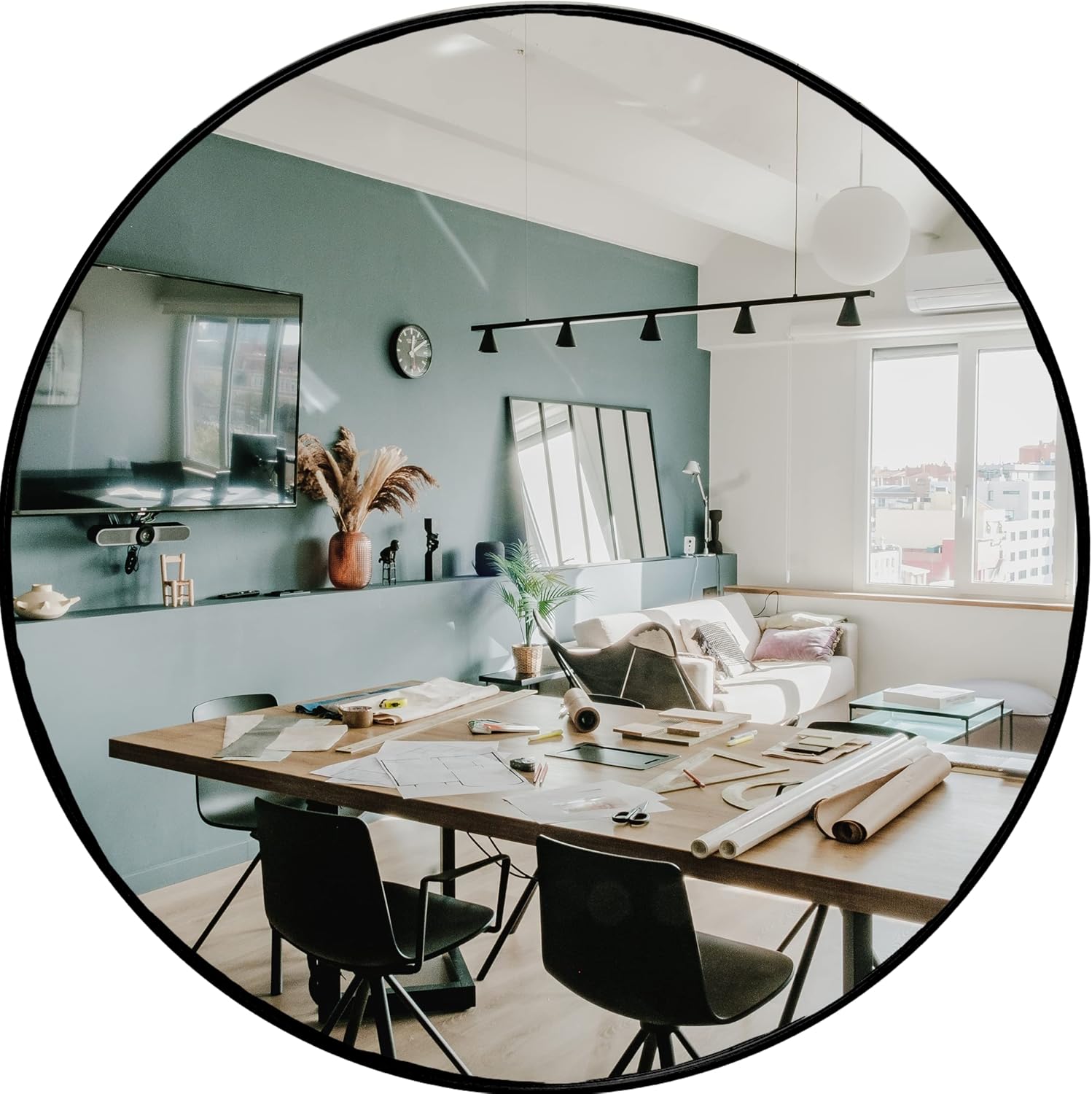 Mirrors - HBCY Creations Large Round Mirror, Black 36 inch Wall Mirror for Entryway, Bathroom, Living Room and More, Modern Minimalist Mirror for Both Rustic and Boho Design and Decor