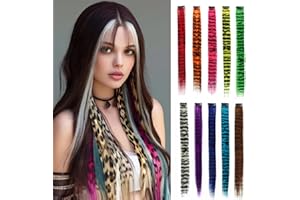 EXTACIO 10pcs/pack Scene Hair Extensions Synthetic Clip in Leopard print Hair piece 18inch Long Straight Colorful striped Hairpieces Halloween Party Cosplay Y2K Use for Women Girls