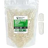 XPRS Nutra Delayed Release Size 00 Empty Capsules - 1000 Count Clear Empty Vegan Capsules - Vegetarian Pills DIY Vegetable Capsule Filling - Fillable Veggie Gel Caps for Do-It-Yourself Supplements