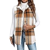 Zeagoo Plaid Vest for Womens Casual Sleeveless Flannel Jacket Lapel Button Down Shirt with Pockets 2025 Fall Clothes