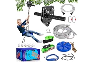 X XBEN Zip line Kit for Kids and Adults Outdoor: Up to 500Lbs - 80FT Quick Tighten Zipline for Backyard with Removable Trolley Swing Seat Spring Brake Ratchet Strap