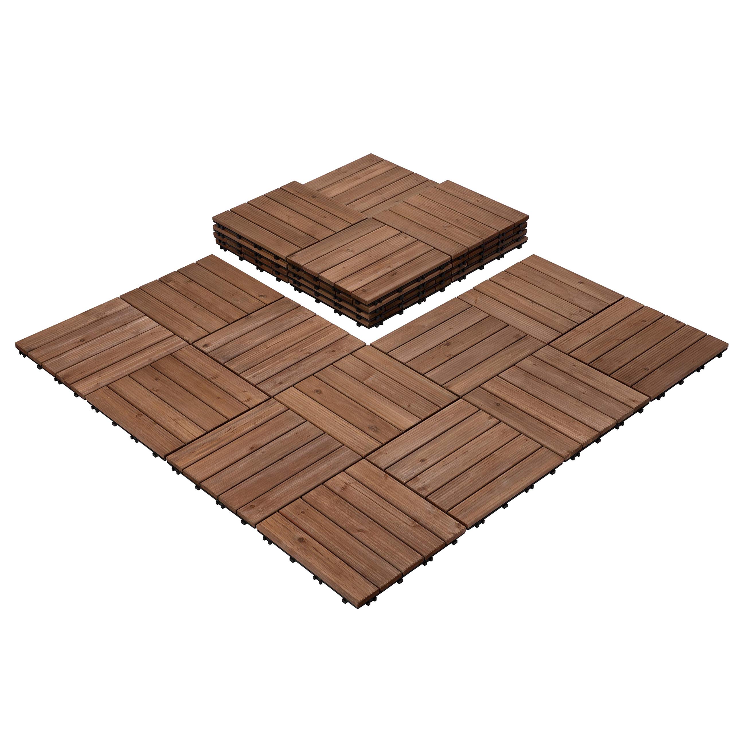 Yaheetech 27PCS Patio Pavers Tiles Interlocking Wood Flooring Deck Tiles Hardwood Flooring Fir Wood and Plastic Indoor Outdoor Applications Stripe Pattern 12 x 12in