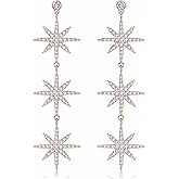 Blingsoul 3 Stars Snowflake Earrings - Hexagonal Snowflakes Dangling Style Bride Wedding Jewelry for Women | Star Earrings
