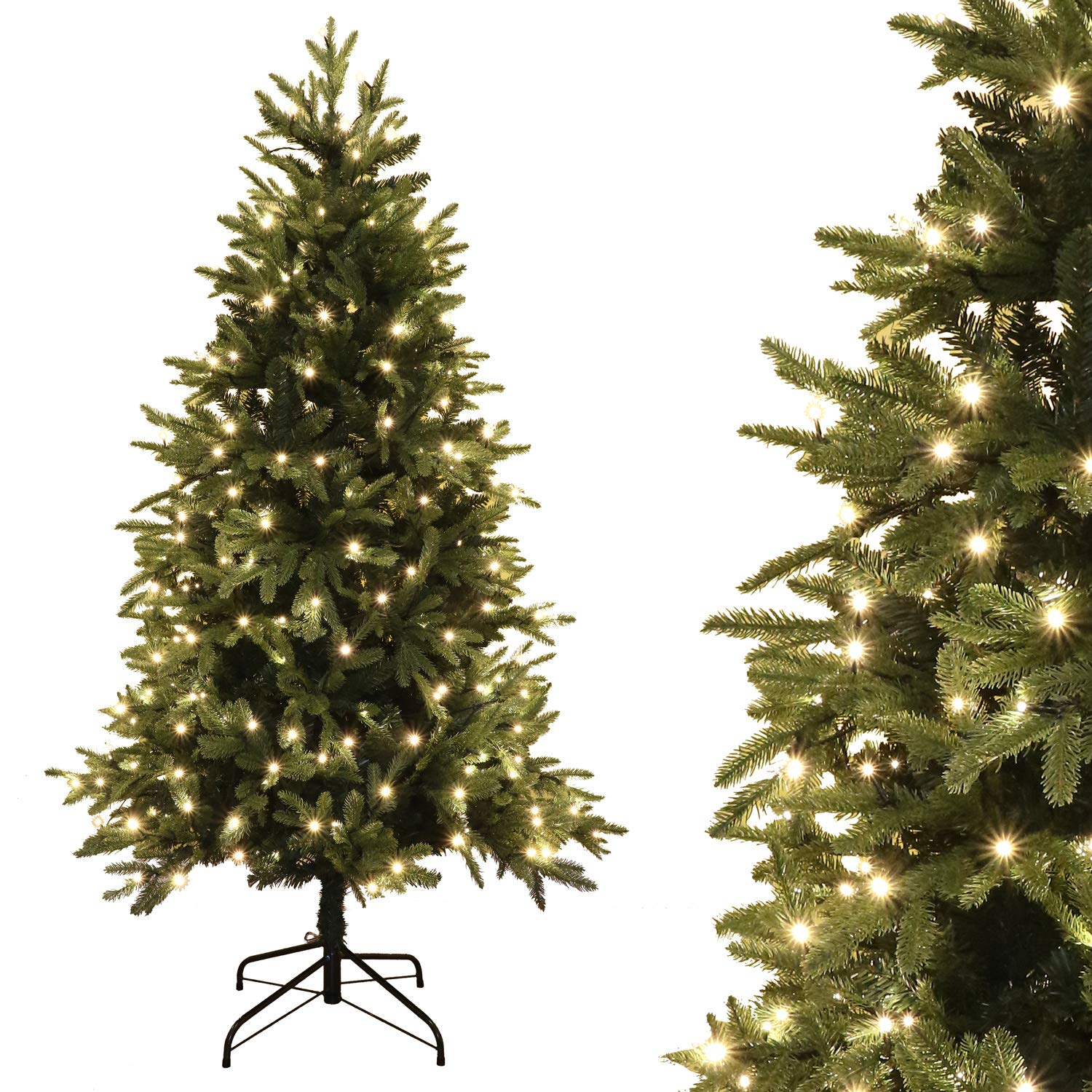 ANSIO Realistic Christmas Tree Artificial 6 Ft 300 Warm White LED Pre