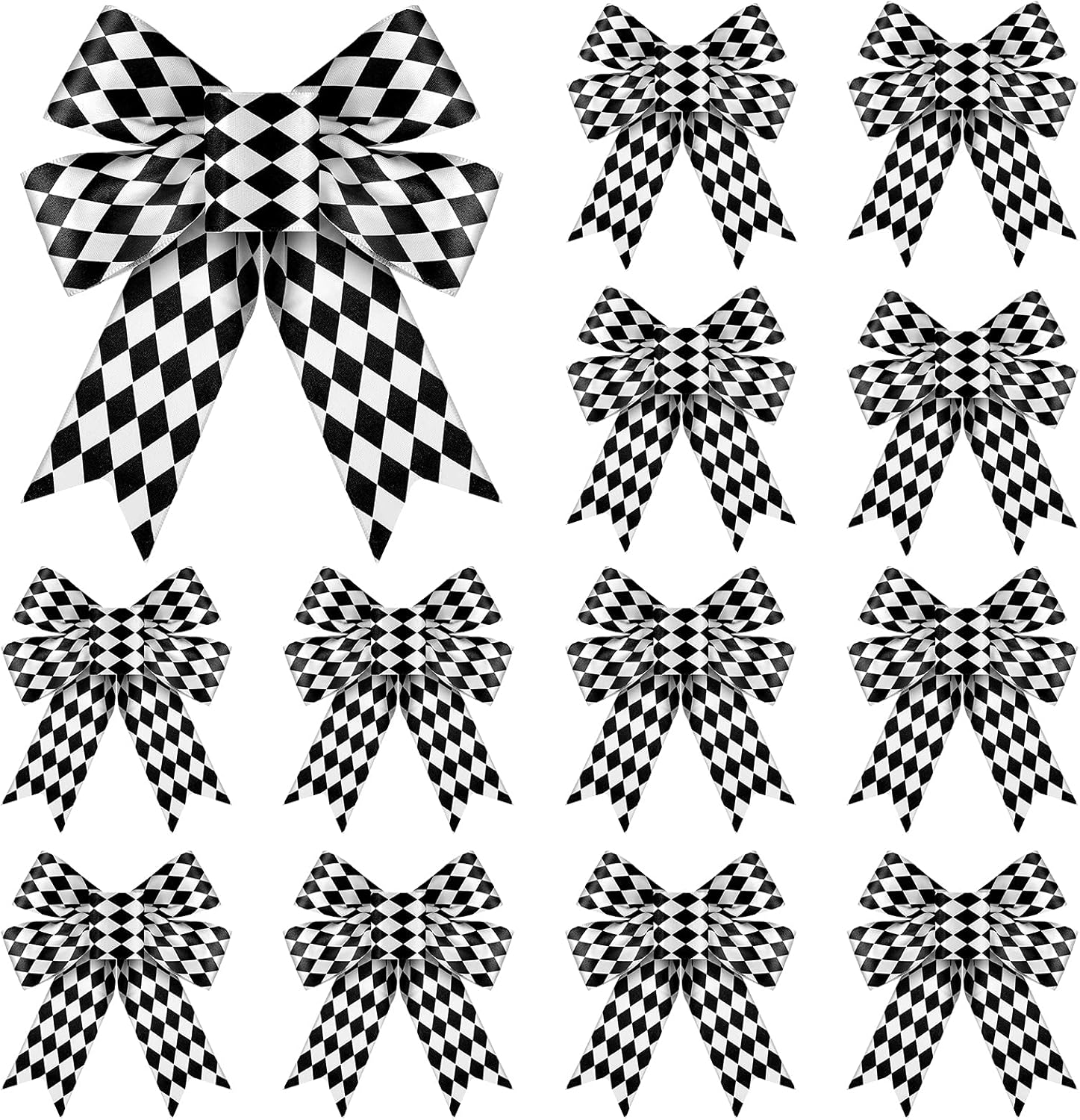 Bows & Ribbons - MTLEE 12 Pieces Christmas Tree Bow Black and White Bow Buffalo Plaid Bow Diamonds Plaid Bow Christmas Wreath Bow for Christmas Tree Decoration Party Supplies, 5 x 7 Inches