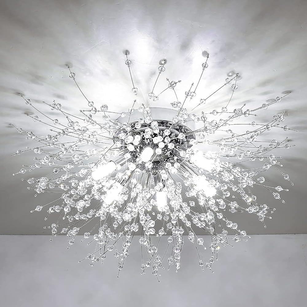 Rayofly Modern Crystal Ceiling Light Fireworks 6 G9 LED Chrome