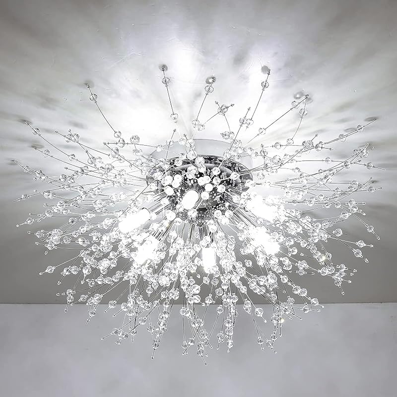 Rayofly Modern Crystal Ceiling Light Fireworks 6 G9 LED Chrome