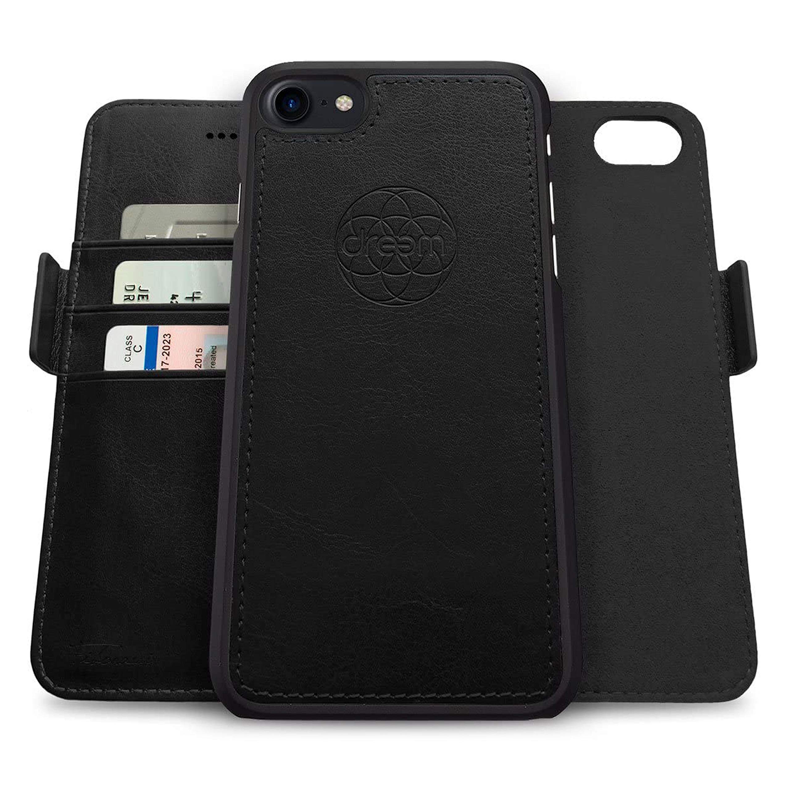 dreem Fibonacci 2-in-1 Wallet Case for Apple iPhone SE 3 (2022), SE 2, & 8/7 - Luxury Vegan Leather, Magnetic Detachable Shockproof Phone Case, RFID Card Protection, 2-Way Flip Stand - Black — image 1
