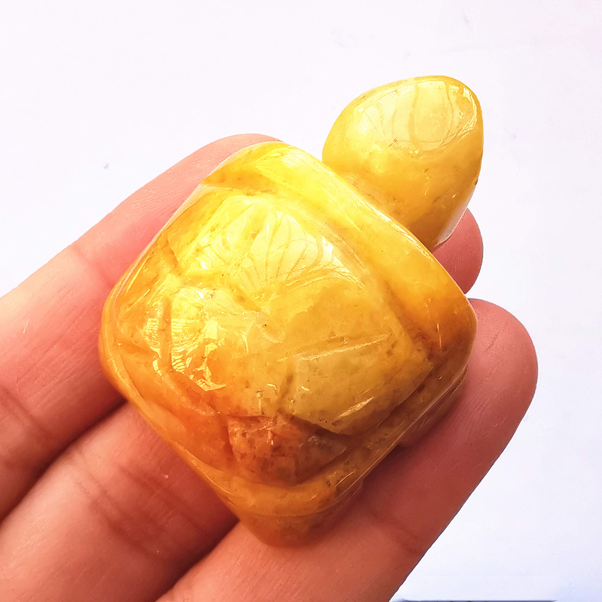 Manekieko Natural Yellow Jade Tortoise Crystals and Healing Stones, 35mm Carved Animal Collectible Sculpture Fengshui Healing Crystal