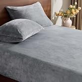 BEDELITE Fleece Queen Fitted Sheet &amp; Pillowcases Set, Grey, 3 Pieces | Ultra Soft Plush Flannel-Like Bed Sheet with Elastic Corner Straps, 16 Inch Deep Pocket, Fuzzy All-Season Gift &amp; Room Decor