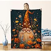 Gnome Blanket for Women Adults, Flannel Blankets Gifts, Gnome & Flower Design - Soft Cozy Throw for Sofa, Couch, Bed, Living Room - Ideal Gift for Thanksgiving, Christmas, or Birthdays - 50"x60"