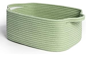 MEGASKET Green Basket, Woven Baskets for Gifts Empty, Medium Cotton Rope Dog Toy Box, Green Room Decor, Cute Baby Nursery Storage Organizer with Handle, Decorative Wicker Bin for Organizing Gift Towel