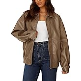 PRETTYGARDEN Women's Faux Leather Motorcycle Jacket Trendy Fall Spring Clothes Oversized Zip Up Winter Coat Outerwear