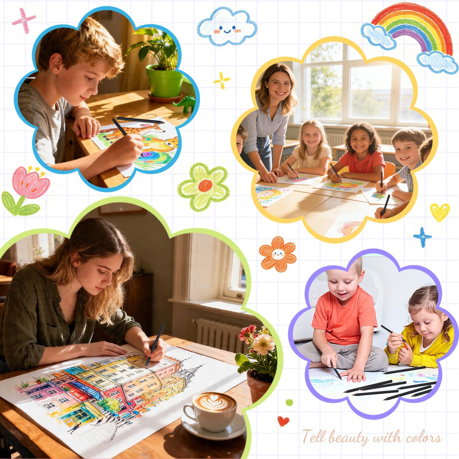 Ugmic Regenbogenstift 12 Stück, Buntstifte Kinder 7 in 1 Regenbogen Buntstifte, Dickere Mine Art Supplies für Erwachsene Zeichnung FäRbung Skizzieren Schule Klassenzimmer 8