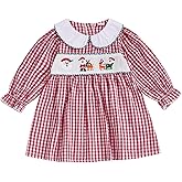 Sprifallbaby Toddler Little Girl Christmas Outfit Santa Smocked Long Sleeve Plaid Dress Christmas Princess Dresses