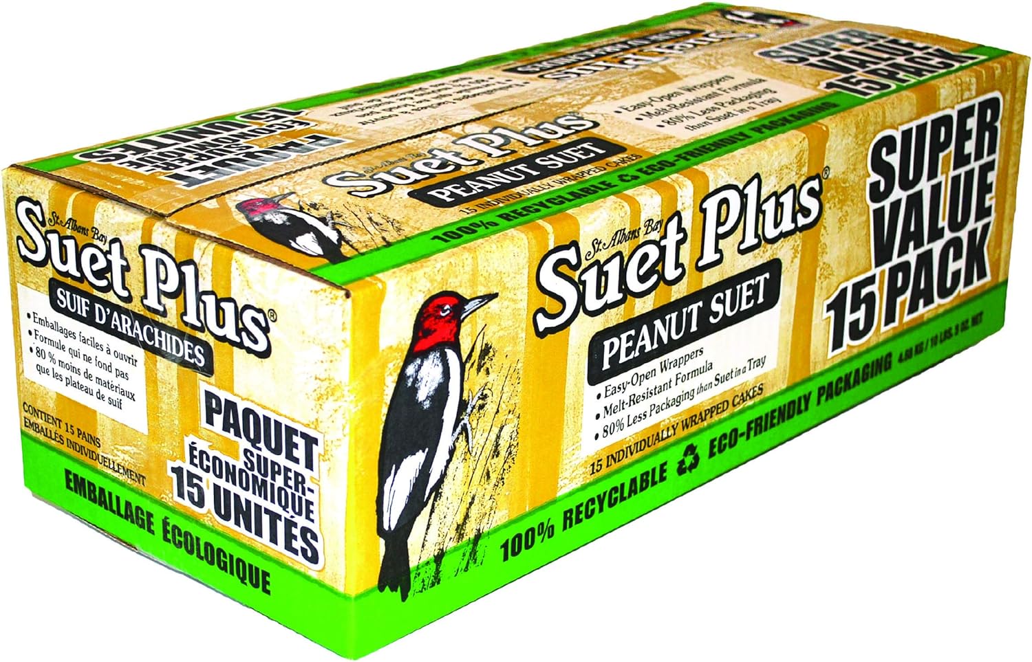 Backyard Birding & Wildlife - ST. ALBANS BAY SUET PLUS Bird Suet Variety Packs | 11 oz. Bird Suet Cakes | (Peanut, 15 Pack)
