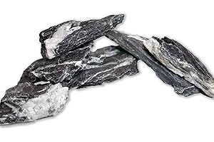 SMALL WORLD SLATE & STONE Natural Slate Natural Slate/Quartz Stones - Large 4 to 7 Inches. Quality Decor for Aquarium Aquascaping, Terrariums, Paludariums, Nano Tanks and Reptile Enclosures (10 lbs)