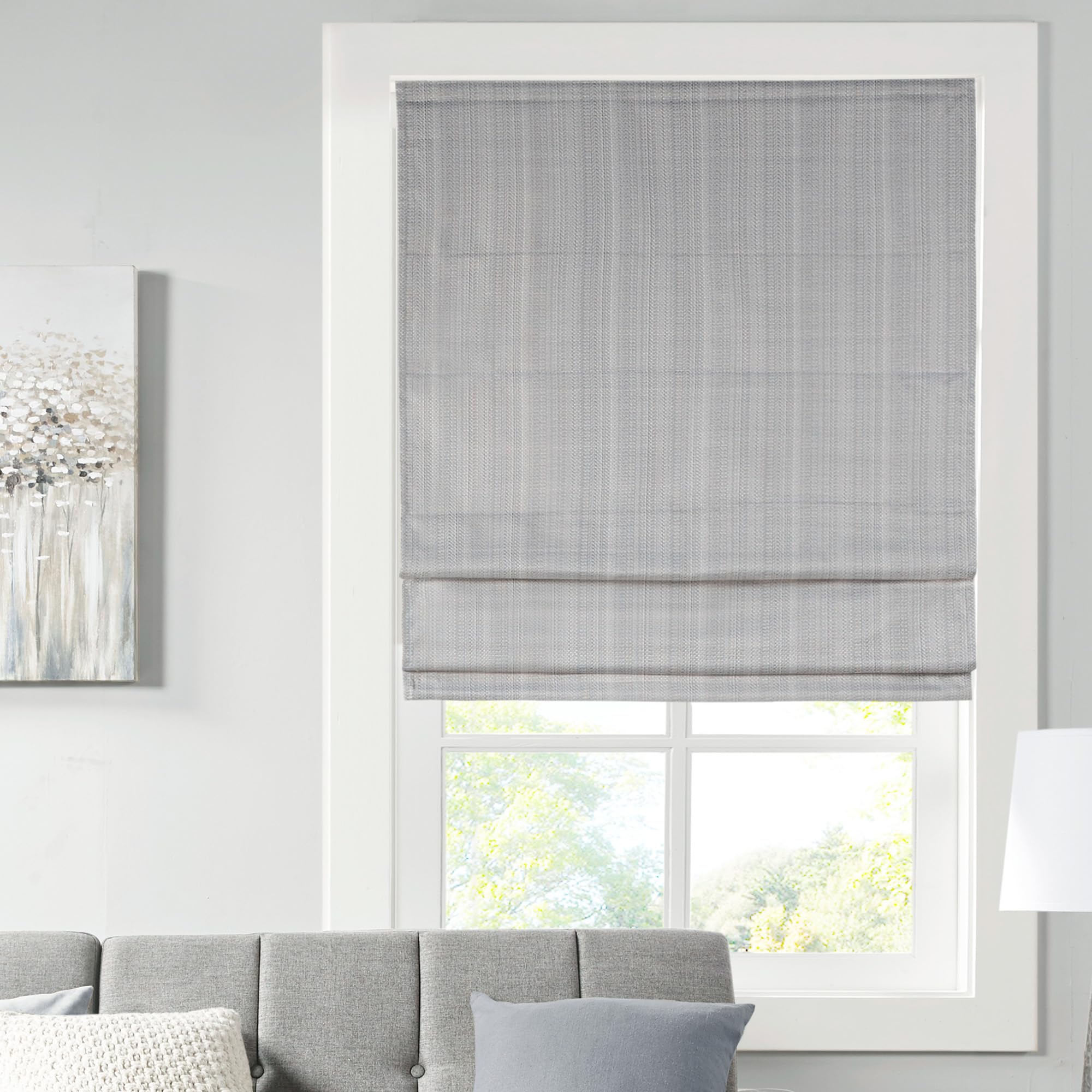 Madison Park Galen Cordless Roman Shades - Fabric Privacy Panel Darkening, Energy Efficient, Thermal Insulated Window Blind Treatment, for Bedroom, Living Room Decor, 23" x 64", Grey