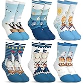 hometrixx 6 Pairs Kids Boys Socks Cartoon Funny Animals Novelty Sailing Bear Penguin Breathable Crew Sock aged for 2-11 Years