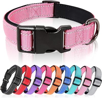 HEELE Reflective Dog Collar Soft Neoprene Padded Pink S 26-38cm