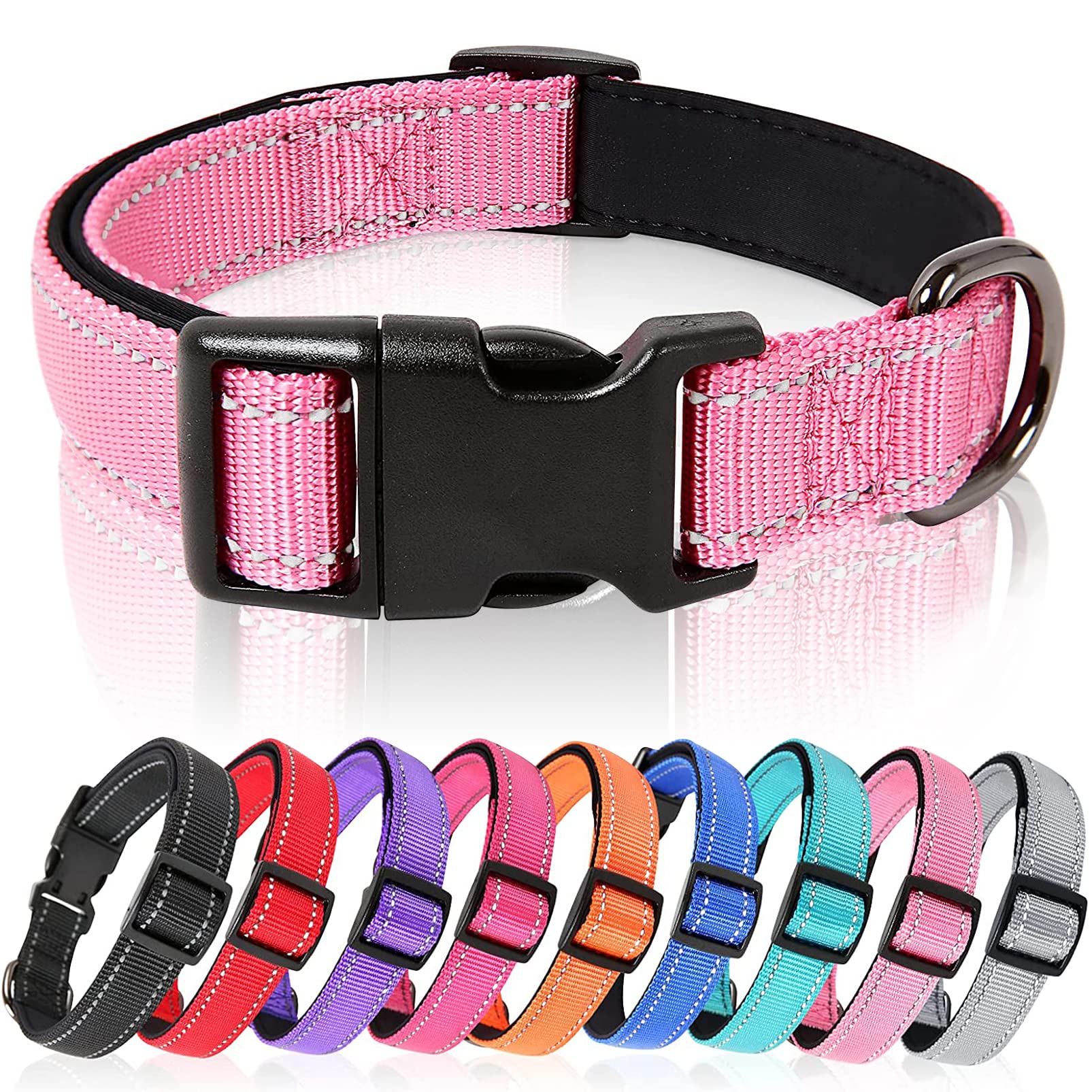 HEELE Dog Collar, Reflective Dog Collar, Soft Neoprene Padded Breathable Nylon Pet Collar Adjustable for Puppy Small Dogs, Pink, XS(20-30cm)