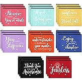 Kajaia 24 Pieces Inspirational Canvas Cosmetic Bags Makeup Bags with Zippers Appreciation Motivational Toiletry Purse Pouches Positive Travel Makeup Pouches for Girl Women Friends Coworker, 8 Designs