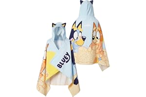 Bluey Boys Towel, Wearable Swimming Towel with 3D Ears, Beach Towels for Pool, Beach and Bath Time, Wrap Bath Towels, Blue On