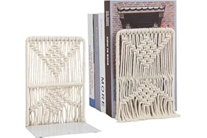 GINITIRI 2 Pieces Boho Macrame Bookends Metal Book Stopper Farmhouse Modern Decorative Book Ends Movies CD Book Holders for Office Home Book Shelf (7.9x5.9x3.6 inch)