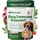 K9 Immune, All-Natural Mushroom Powder for Dogs for Immunity, Digestion, Joints, &amp; Energy, Antioxidant-Rich &amp; USA-Made, Dog Immune Support with Turkey Tail Mushroom for Dogs, 30 Servings