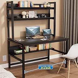 Computer Desk with Hutch and Bookshelves, Large Leg