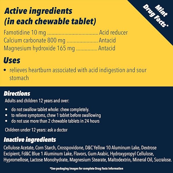 PEPCID COMPLETE ACID REDUCER + ANTACID WITH DUAL ACTION, COOLING MINT, 50-COUNT CHEWABLE TABLETS