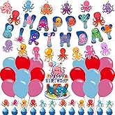 Cute Octopus Birthday Party Decorations,Octopus Party Decorations Happy Birthday Banner, Balloons,Hanging Swirls,Cake and Cupcake Toppers for Party Decor Gifts