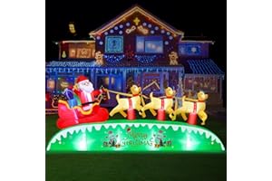 Pechfun 10FT Long Christmas Inflatables Outdoor Decorations, Santa Sleigh and Reindeer Blow Up Yard Decorations with Built-in Super Bright Energy Saving LEDs for Xmas Holiday Party Garden Patio Lawn
