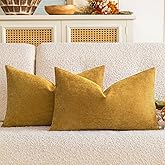 a moment Pack of 2 Decorative Chenille Throw Pillow Covers with Twill Cushion Covers for Sofa Living Room Couch Bed 12x20 Inch Yellow