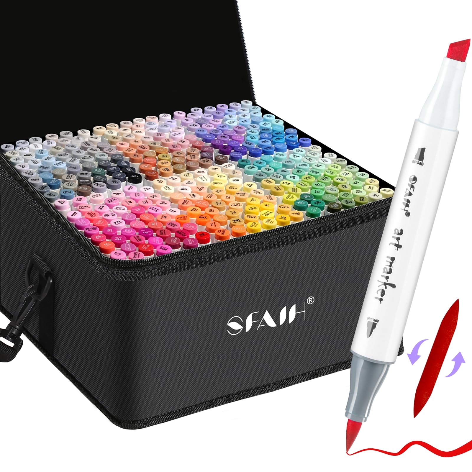 SFAIH Alcohol Markers Brush & Chisel Tip 321 Set - Dual Tip Professional Artist Markers for Adult Coloring Books, Illustration, Manga, Animation, Architecture Sketching - Refillable Ink Image
