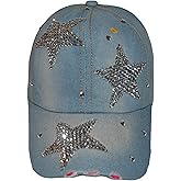 Popfizzy Bling Baseball Cap for Women and Girls, Fun Bedazzled Hats, Shiny Rhinestone Denim and Diamond Hat, Sparkly Gifts