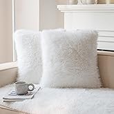 Neelvin Cream White Faux Fur Cozy Fluffy Double-Sided Decorative Throw Pillow Covers 20x20 inch Set of 2,Velvet Pillowcase Cushion Case for Sofa Couch