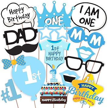 Wobbox First Birthday Party Props for Birthday Events (Blue)