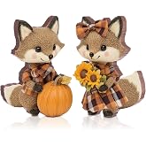 DoubleFill 2 Pcs Fall Fox Figurines Wooden for Thanksgiving | Thanksgiving Wooden Fox Figurines, Table Decorations, for Autumn Gifts, Home, Office Centerpiece, Party Supplies