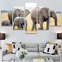 SIGNWIN 5 Panel Canvas Wall Art Modern Art Animals Dramatic Giraffe Lion Multicolor Photography Southwest for Home Decorations Ready to Hang - 60