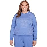 Alfred Dunner Embroidered Patchwork Long Sleeve Top