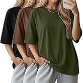 Velvelhall 3 Pack Women Oversized T-Shirts Loose Fit Workout Gym Shirts Crewneck Short Sleeve Tops Baggy Casual Basic Tee