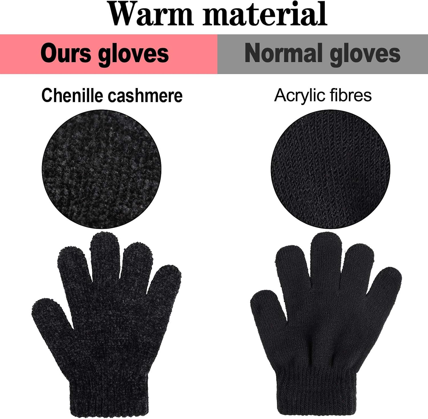Motarto 6 Pairs Kid's Winter Magic Gloves Soft Chenille Cashmere Warm Gloves Stretchy Knit Gloves: Clothing