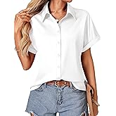 Rooscier Women's Button Down Collared Neck Short Sleeve Work Office Blouses Shirts Tops